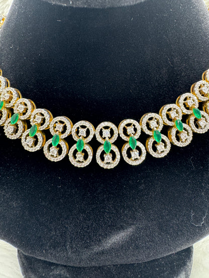 "Emerald Glow Gold Crystal Necklace Set" Product Code- 6037