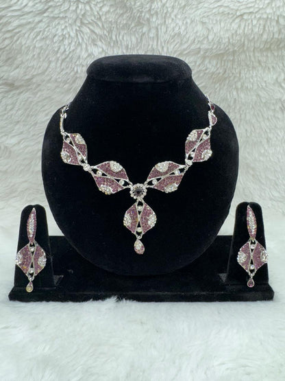 "Pink Crystal Leaf Necklace Set" Product Code- 6058
