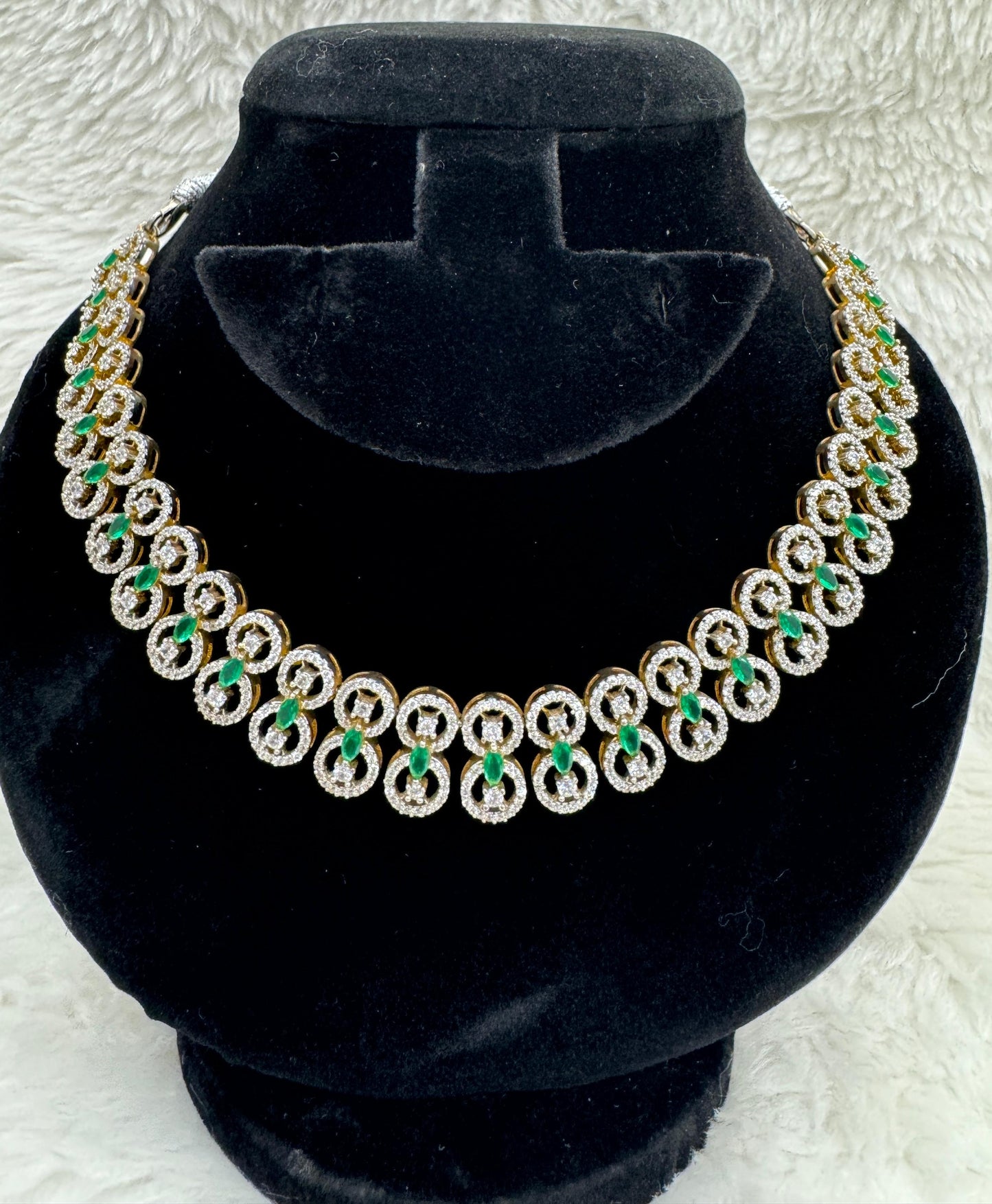 "Emerald Glow Gold Crystal Necklace Set" Product Code- 6037