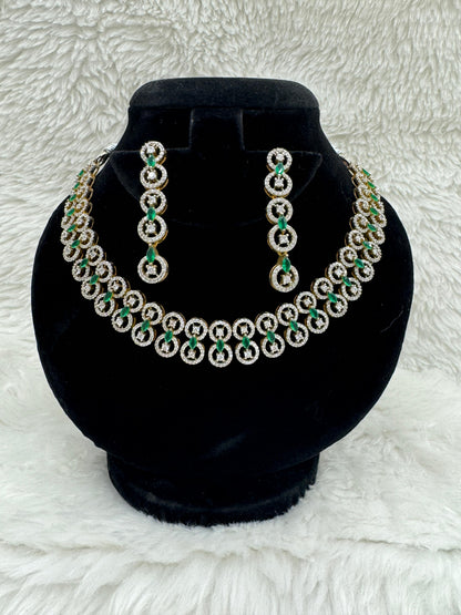 "Emerald Glow Gold Crystal Necklace Set" Product Code- 6037
