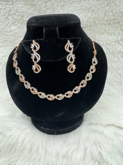 "Elegant Rose Gold Crystal Link Necklace Set" Product code- 6040