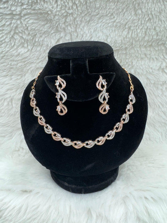 "Elegant Rose Gold Crystal Link Necklace Set" Product code- 6040