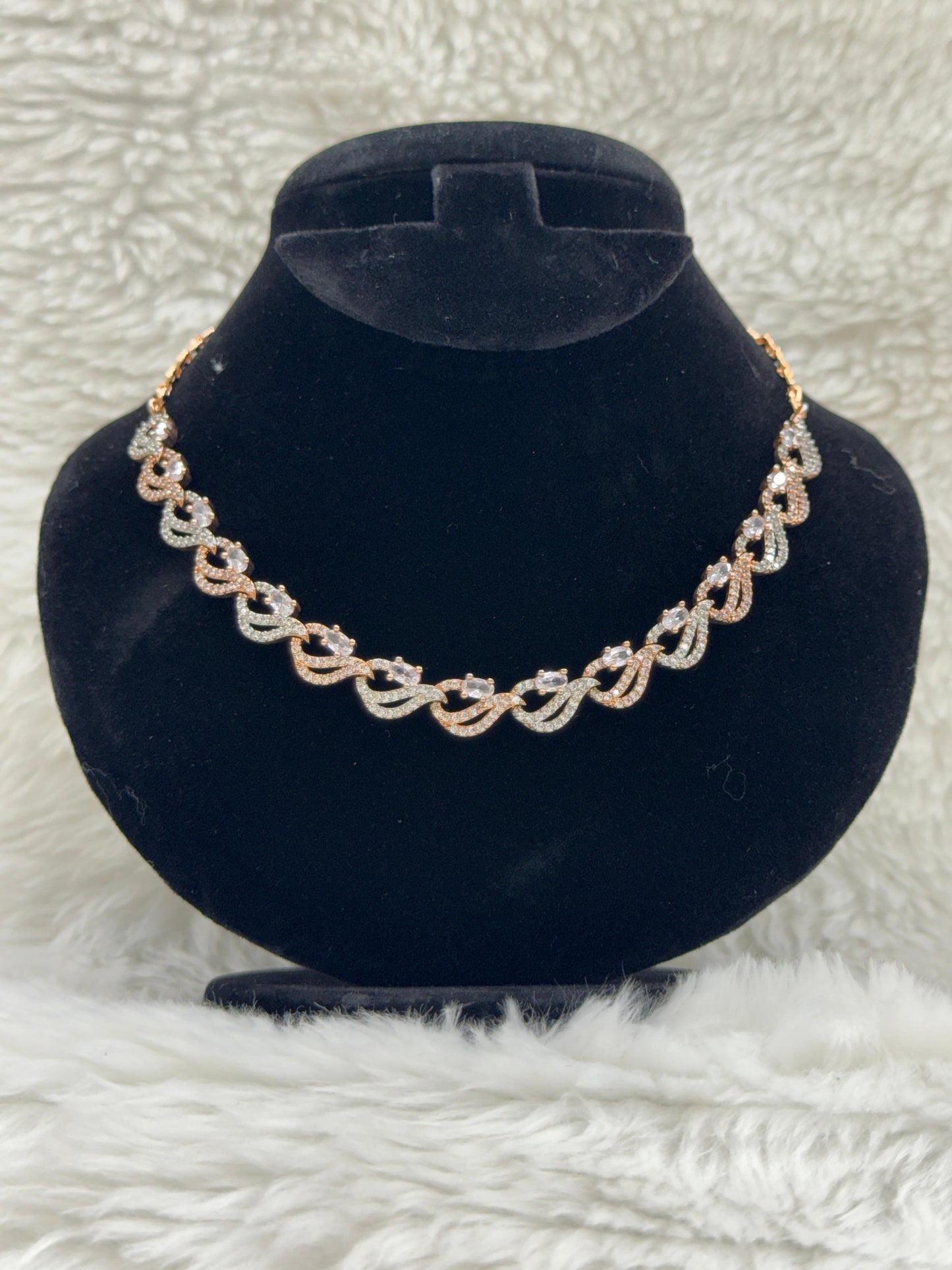 "Elegant Rose Gold Crystal Link Necklace Set" Product code- 6040