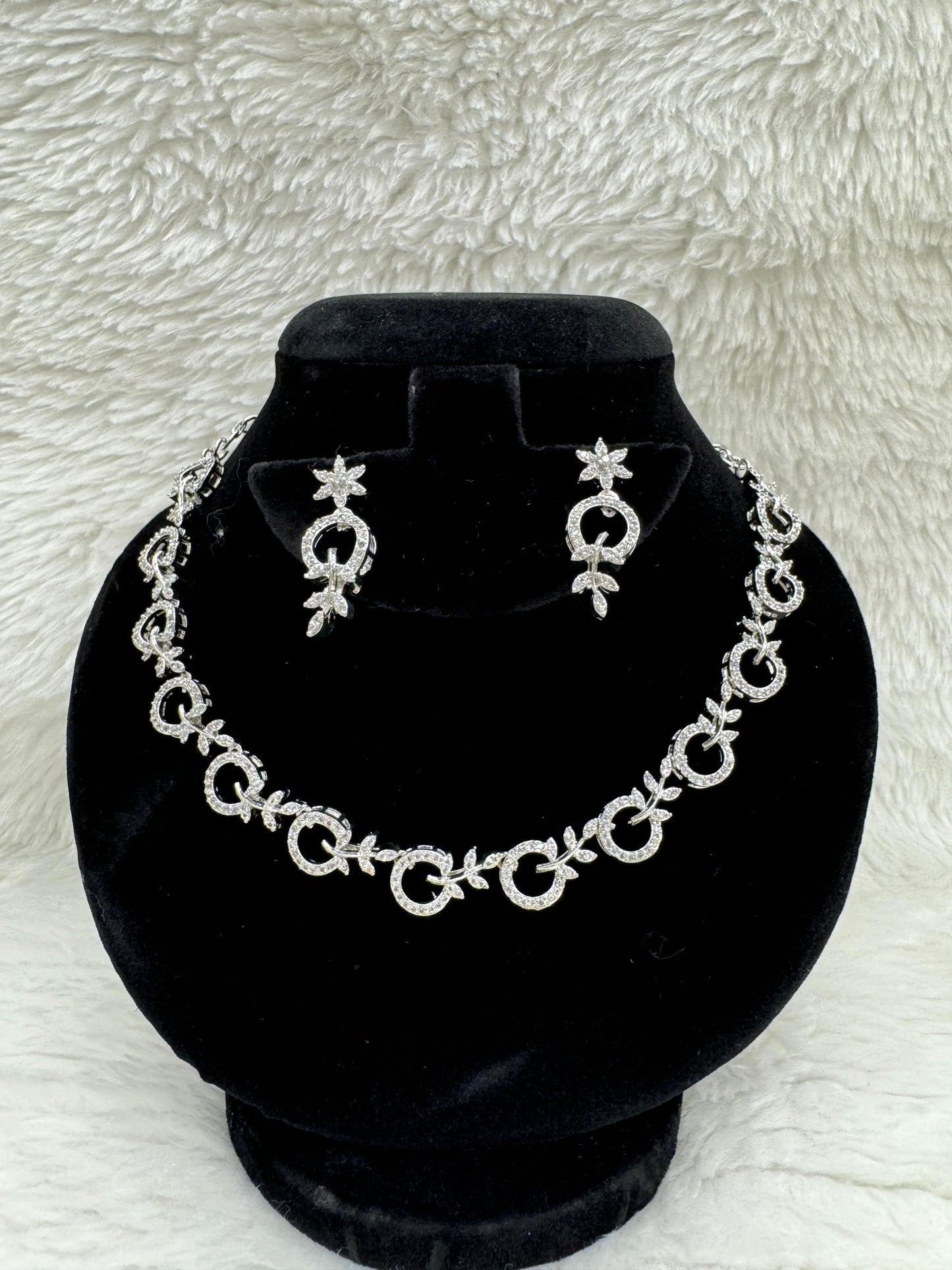 "Radiant Silver Crystal Circle Necklace & Earring Set" Product Code -6352
