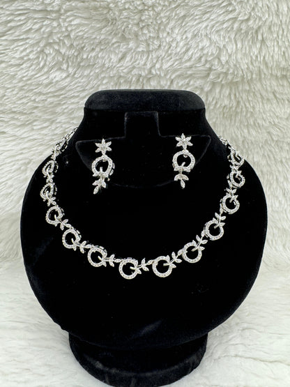 "Radiant Silver Crystal Circle Necklace & Earring Set" Product Code -6352