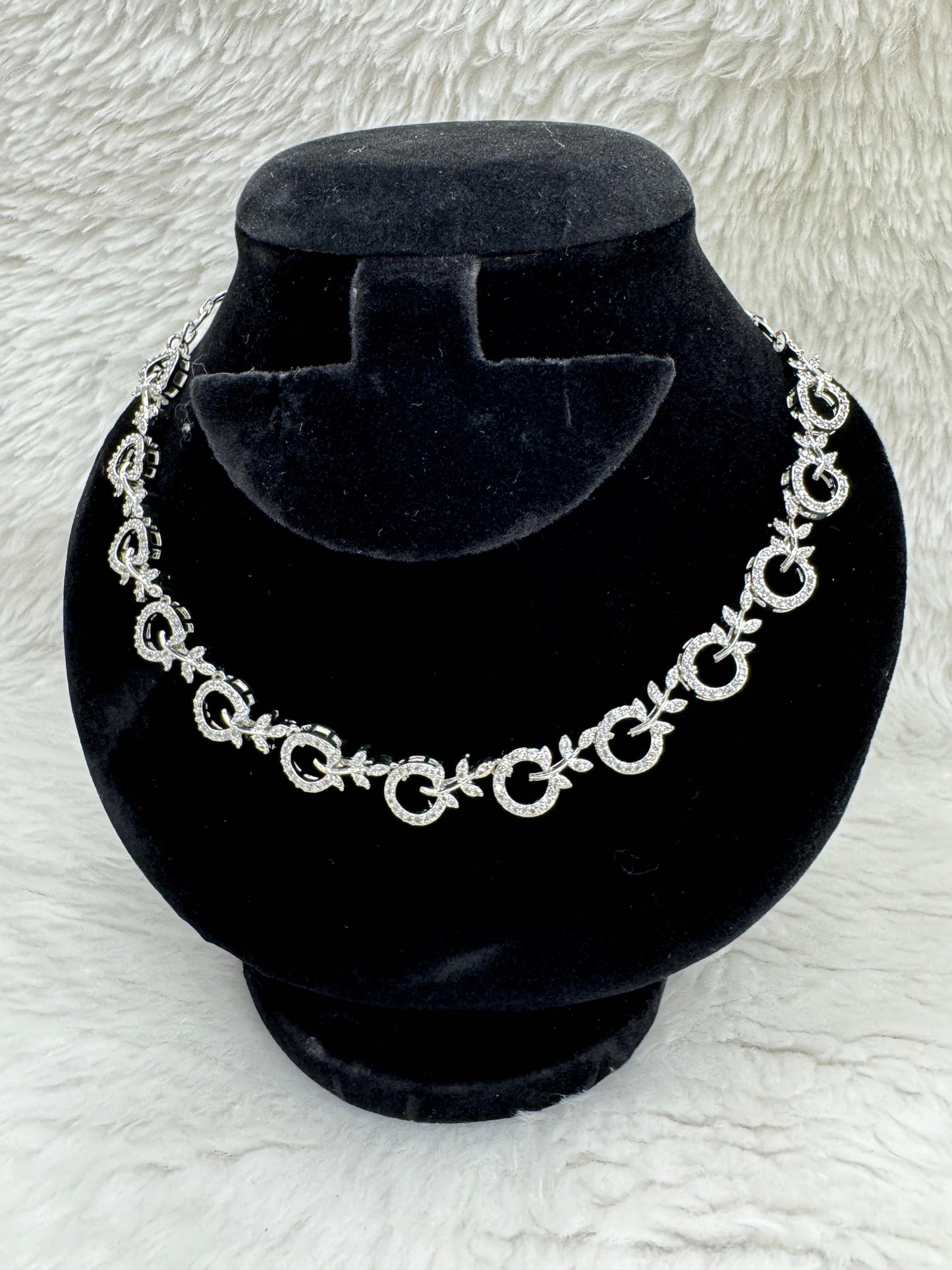 "Radiant Silver Crystal Circle Necklace & Earring Set" Product Code -6352