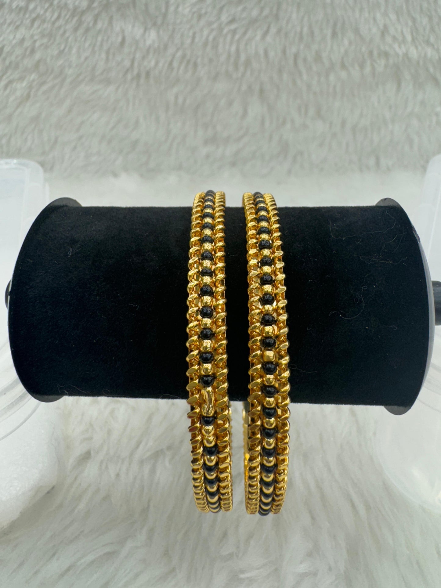 "Antique Gold-Plated With Black Pearl Bangle Set" Product code - 6687