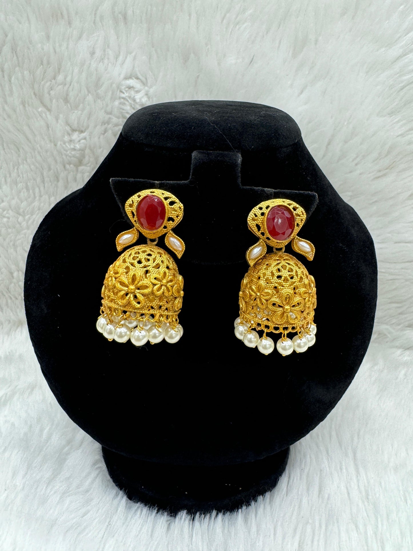"Beautiful  Gold-Plated With Ruby& Pearl Jimikki" Product code - 6088