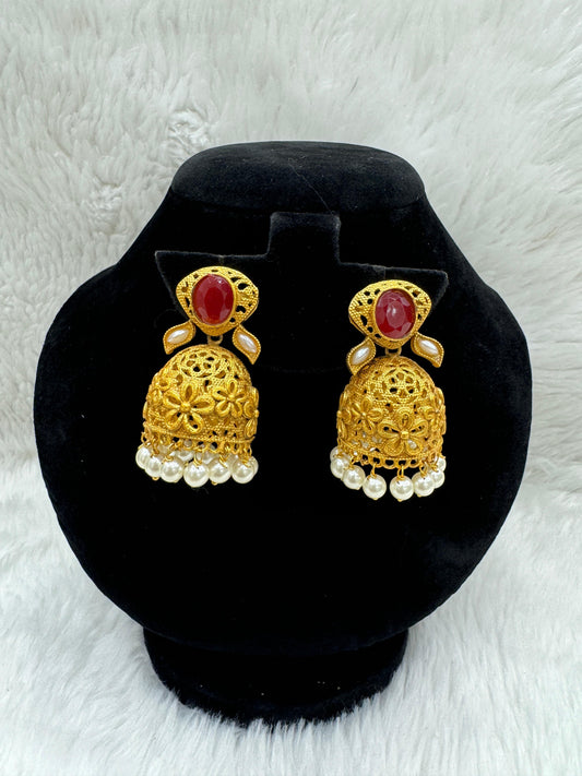 "Beautiful  Gold-Plated With Ruby& Pearl Jimikki" Product code - 6088