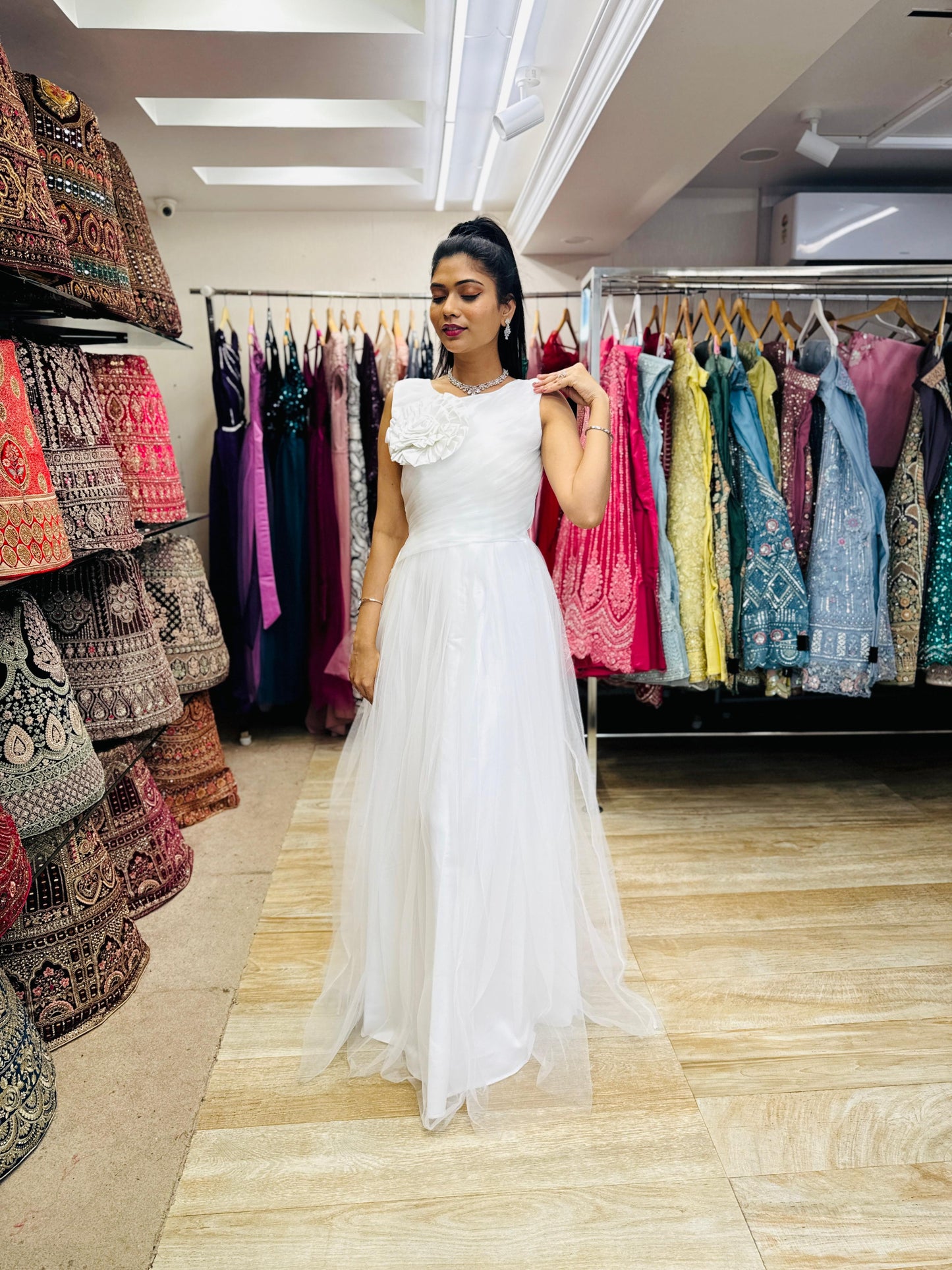 "Imperial Grace Bridal Ball Gown with Embroidered Lace & Without Sleeve" Product code - 2107
