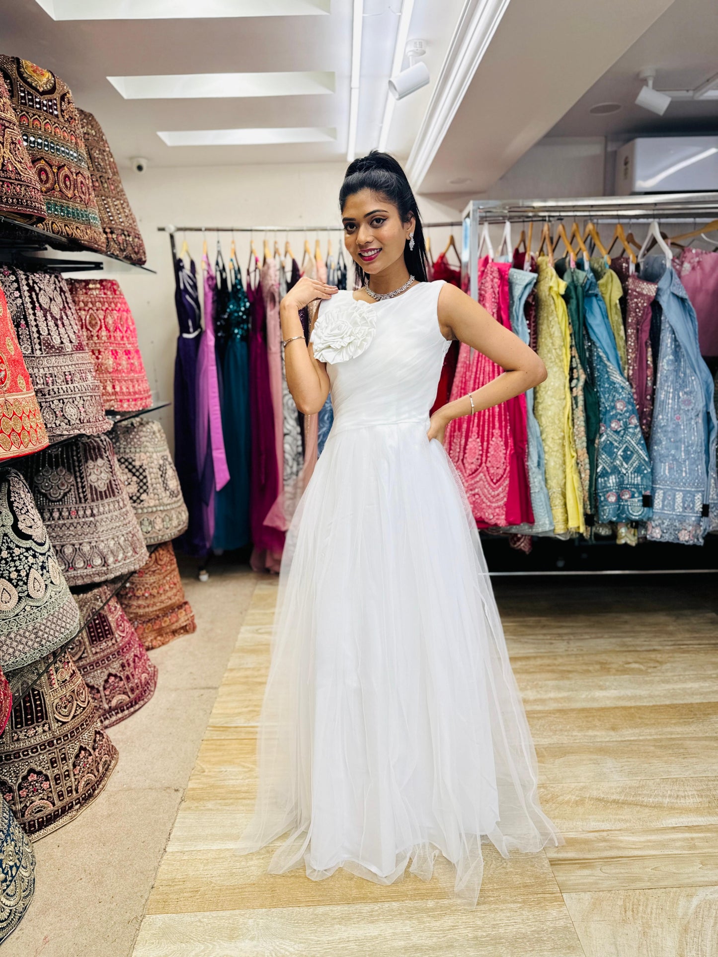 "Imperial Grace Bridal Ball Gown with Embroidered Lace & Without Sleeve" Product code - 2107