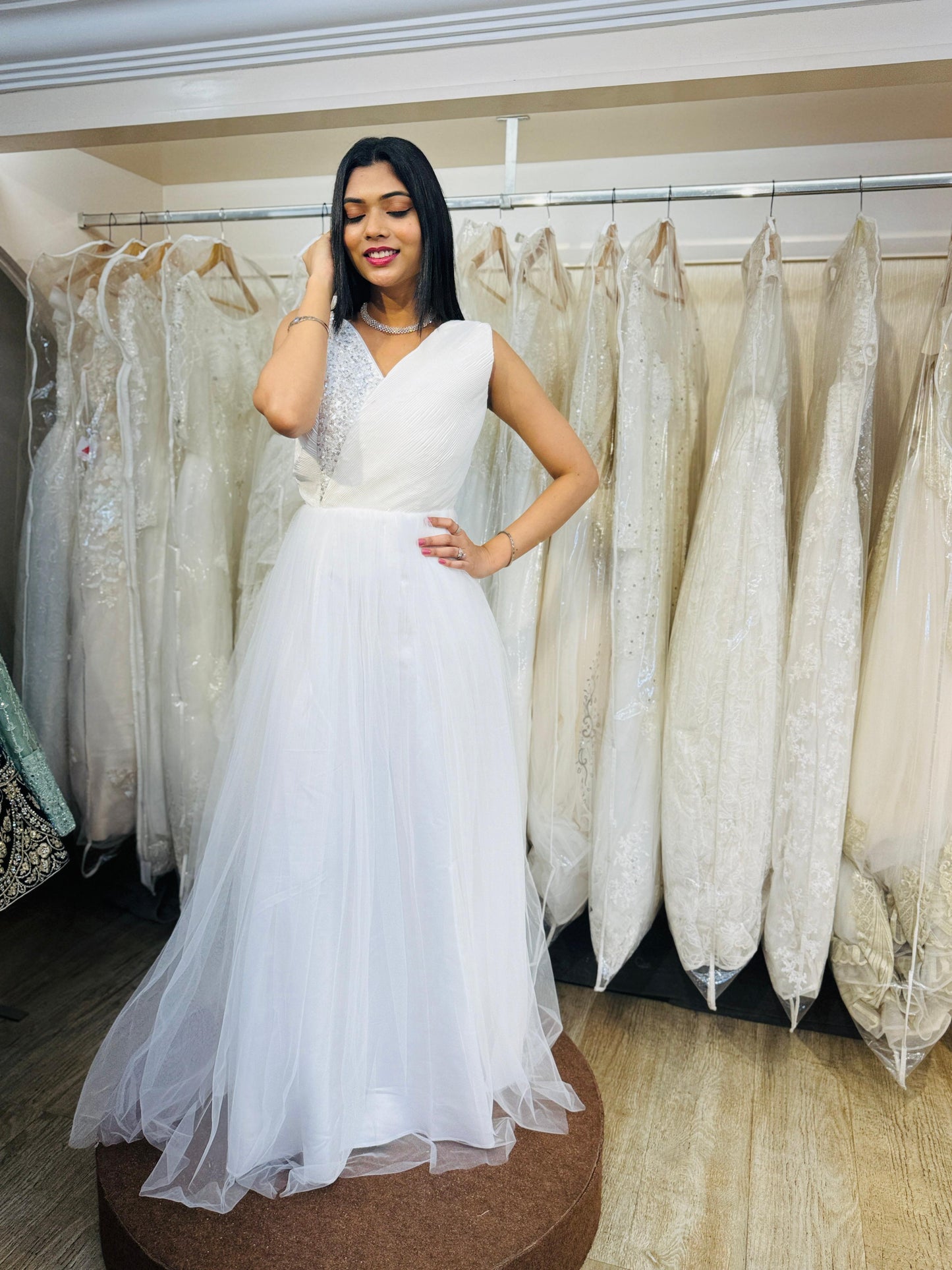 "Imperial Grace Bridal Ball Gown with Embroidered Lace & Without Sleeve" Product code - 2103