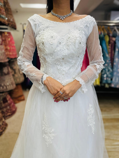 “Celeste Elegant Long Sleeve Ball Gown Wedding Dress with Lace Appliqués & Illusion Neckline-White Gown” Product code-2099