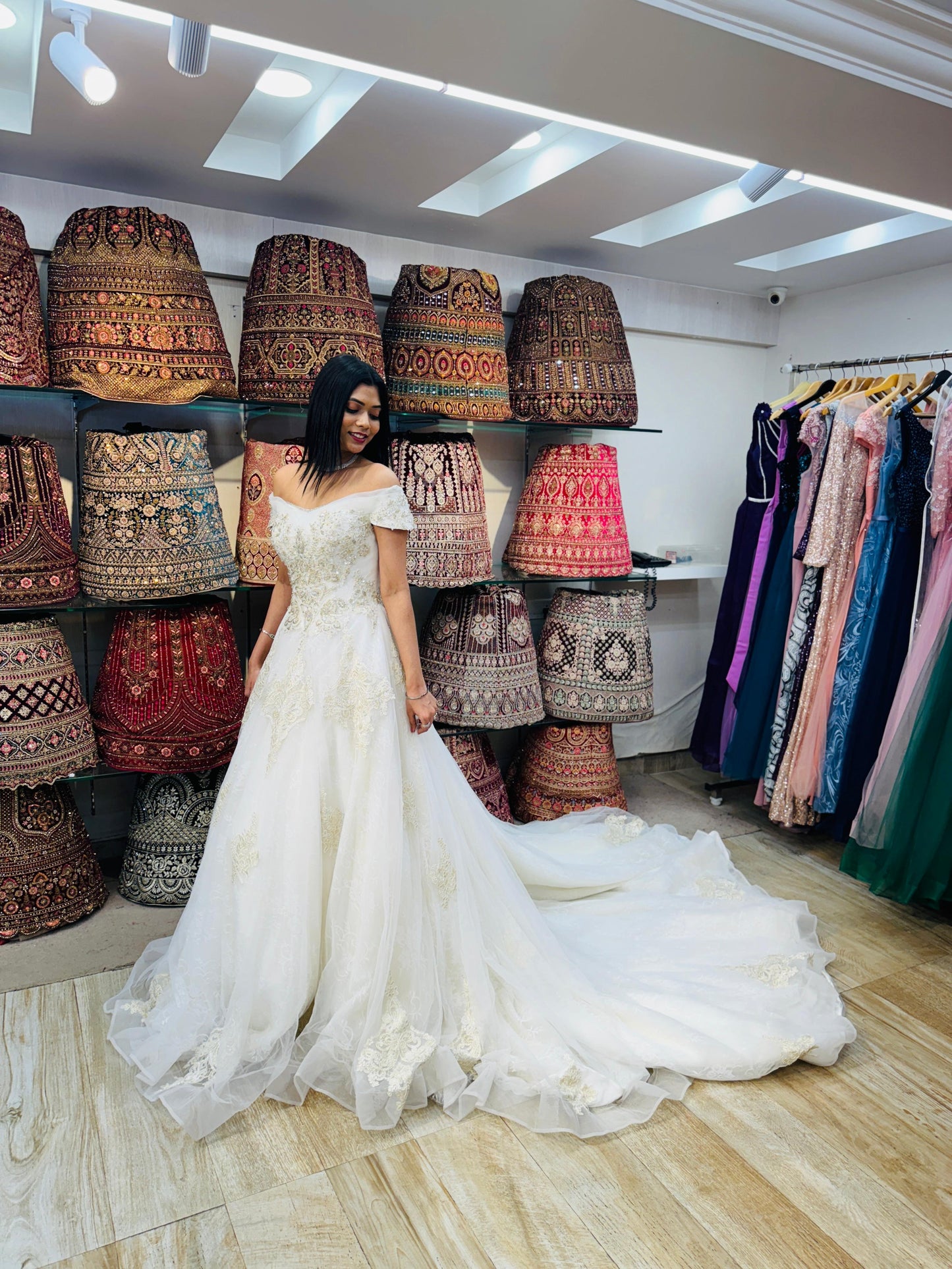 “Evelyn Royal Ball Gown Bridal Dress with Intricate Lace Detailing and Long Train-White Gown” Product code-2090