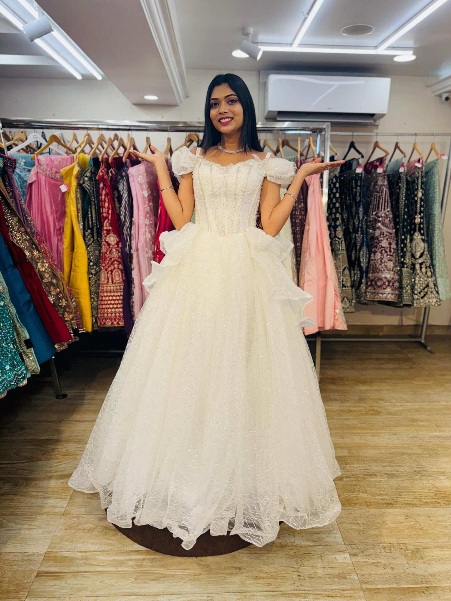 "Ethereal Pearl Off-Shoulder Ball Gown-White Gown" Product code-2093