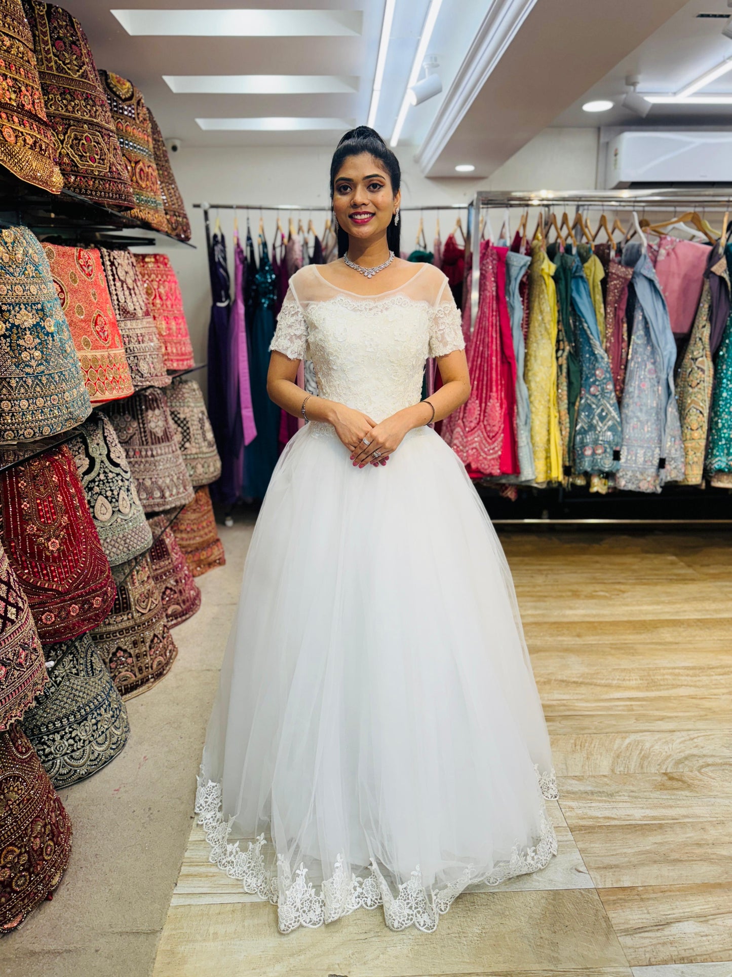 "White Beaded Tulle Ball Gown Wedding Dress" Product code - 2009