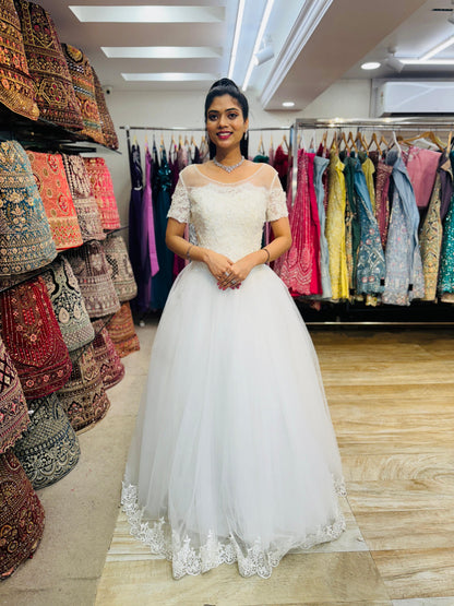 "White Beaded Tulle Ball Gown Wedding Dress" Product code - 2009