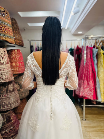 “Imperial Grace Bridal Gown – Embroidered Lace & Illusion Sleeves-White Gown” Product code-2005