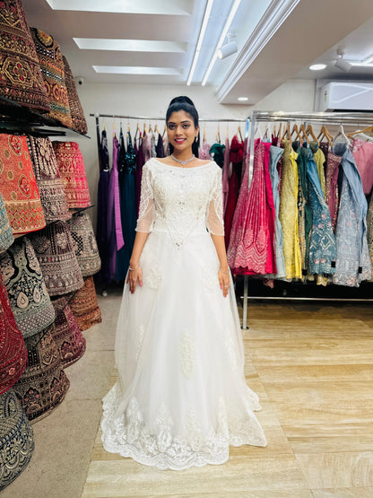 “Imperial Grace Bridal Gown – Embroidered Lace & Illusion Sleeves-White Gown” Product code-2005