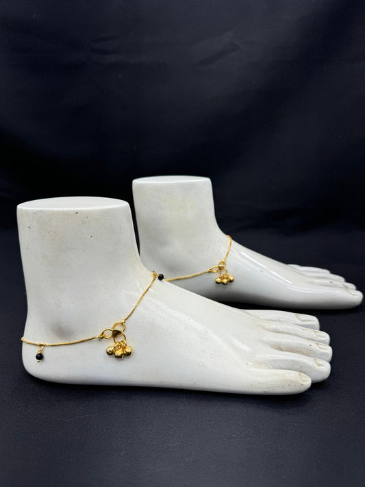Elegant Gold With Black Beads  Anklet" Product code - 6302