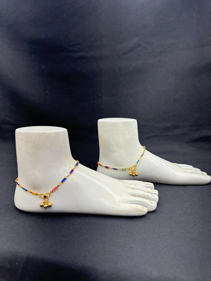 "Elegant Gold With Multi Colour Stone Anklet" Product code - 6756
