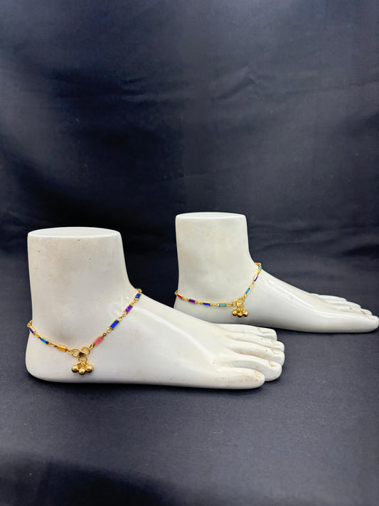 "Elegant Gold With Multi Colour Stone Anklet" Product code - 6756