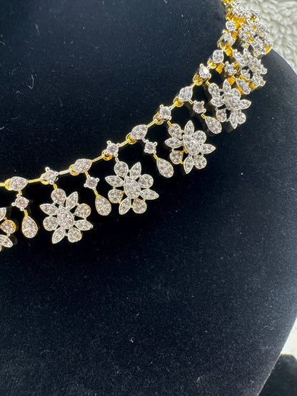 Elegant Floral CZ Necklace & Earrings Set -7473