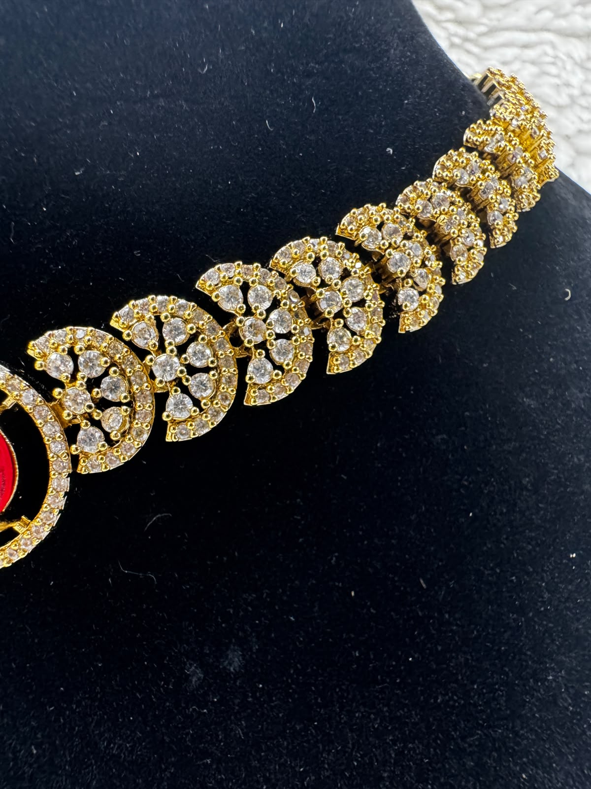 Gold Plated Ruby Red Stone Choker set with AD stones-7455
