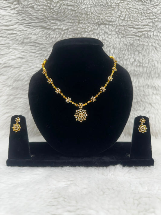 Elegant Gold-Tone Floral Crystal Necklace & Earring Set-7468