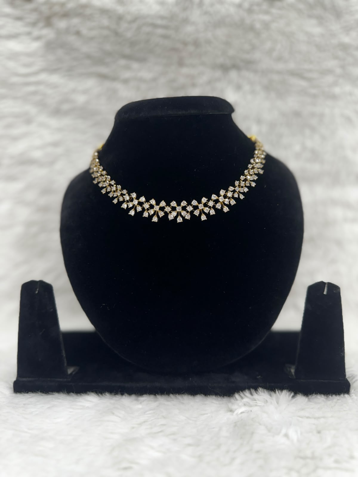 Elegant Gold-Tone Leaf Crystal Necklace & Earring Set-7456