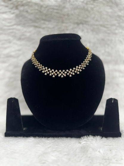 Elegant Gold-Tone Leaf Crystal Necklace & Earring Set-7456
