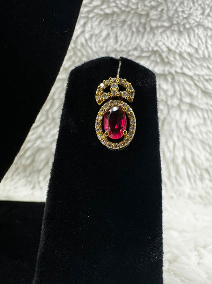 Gold Plated Ruby Red Stone Choker set with AD stones-7455