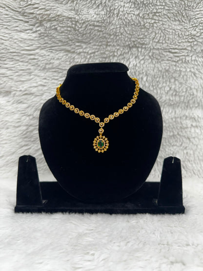 Elegant Gold-Tone Green Stone Necklace & Earring Set- 7469