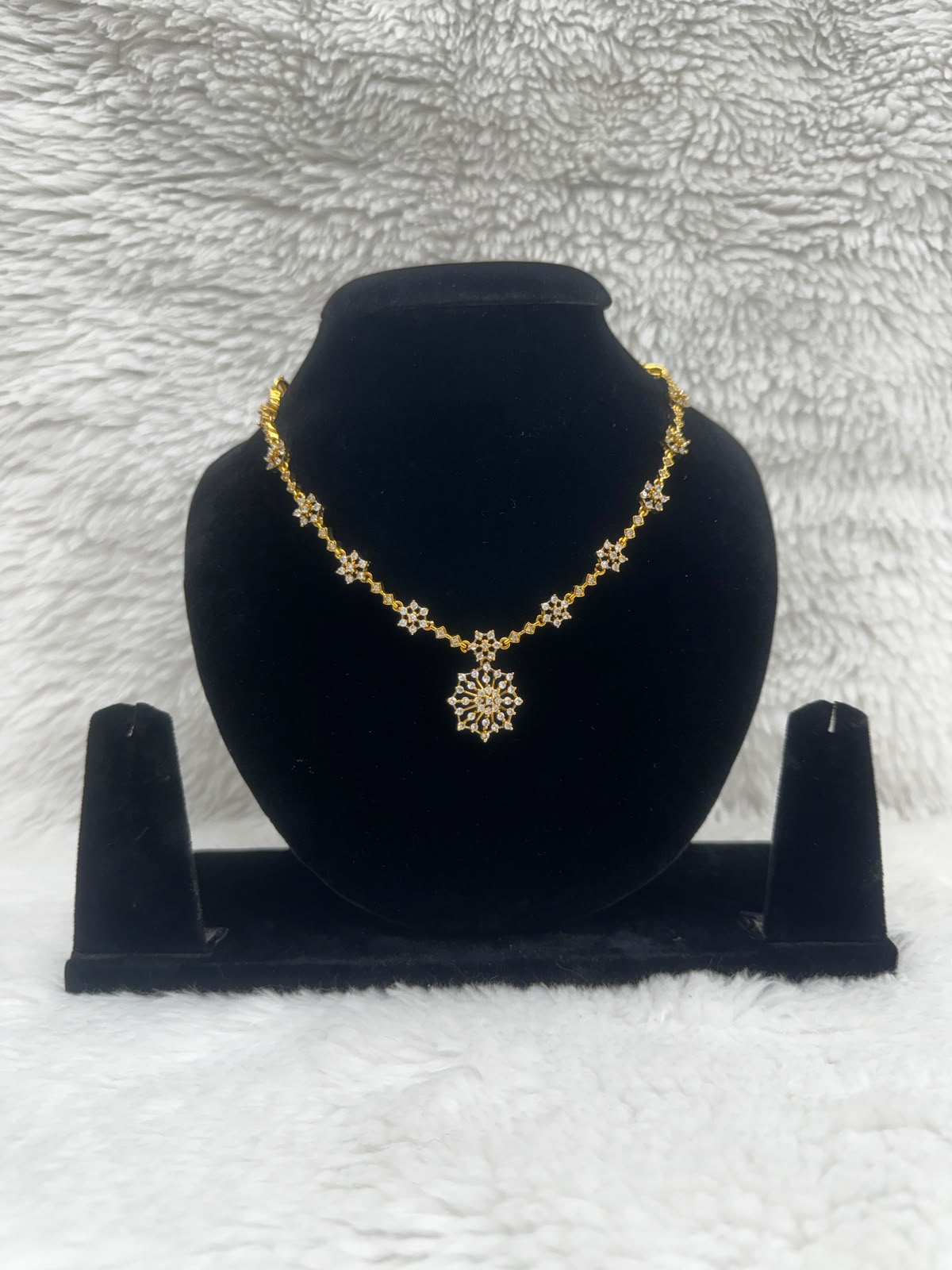 Elegant Gold-Tone Floral Crystal Necklace & Earring Set-7468