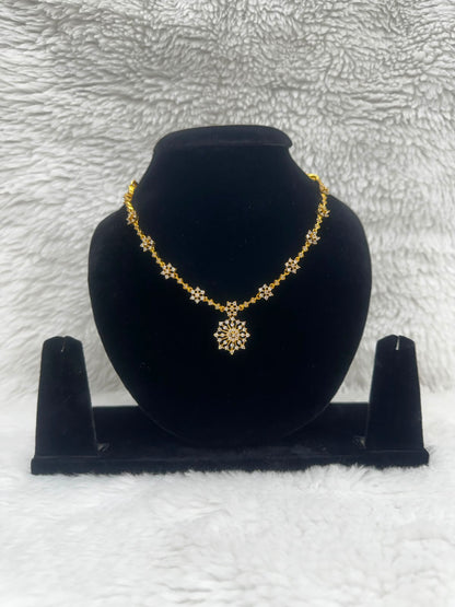 Elegant Gold-Tone Floral Crystal Necklace & Earring Set-7468