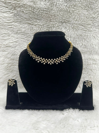 Elegant Gold-Tone Leaf Crystal Necklace & Earring Set-7456