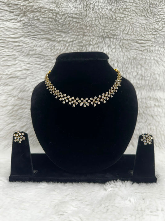 Elegant Gold-Tone Leaf Crystal Necklace & Earring Set-7456