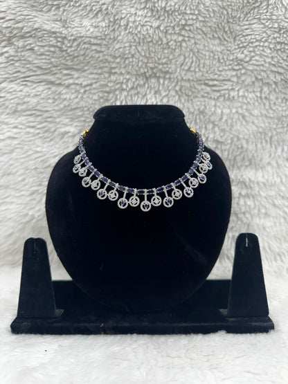 Silver-Tone CZ Necklace & Earrings Set with Purple Stone Accents- 7472