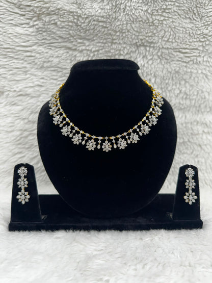 Elegant Floral CZ Necklace & Earrings Set -7473
