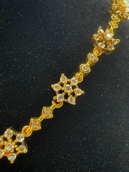 Elegant Gold-Tone Floral Crystal Necklace & Earring Set-7468