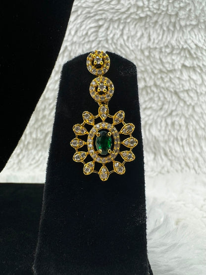 Elegant Gold-Tone Green Stone Necklace & Earring Set- 7469