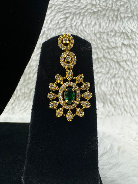 Elegant Gold-Tone Green Stone Necklace & Earring Set- 7469