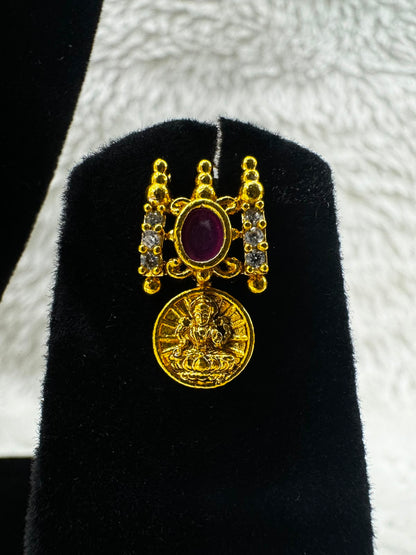 Traditional Gold-Tone Coin Necklace & Earrings Set – Red & Green Stone Design- 7489