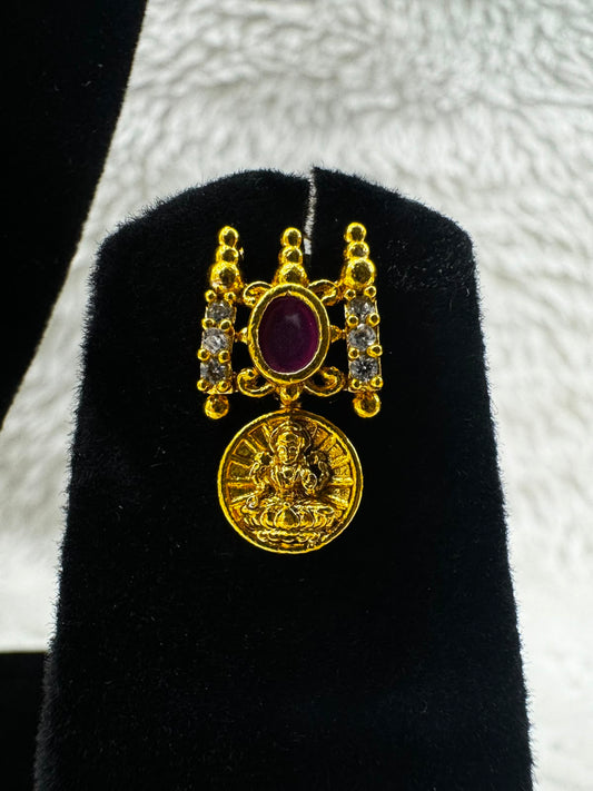 Traditional Gold-Tone Coin Necklace & Earrings Set – Red & Green Stone Design- 7489