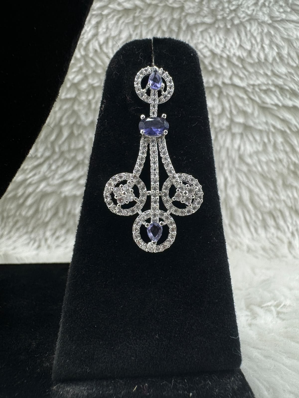 Silver-Tone CZ Necklace & Earrings Set with Purple Stone Accents- 7472