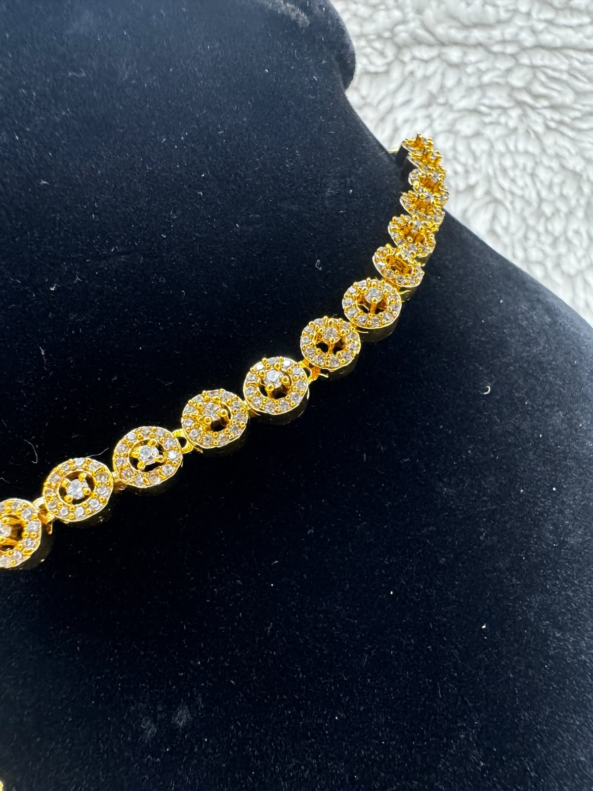Elegant Gold-Tone Green Stone Necklace & Earring Set- 7469