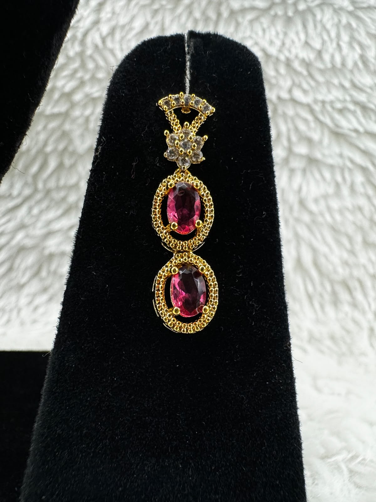 Ruby Elegance Gold-Plated Necklace & Earrings Set- 7471