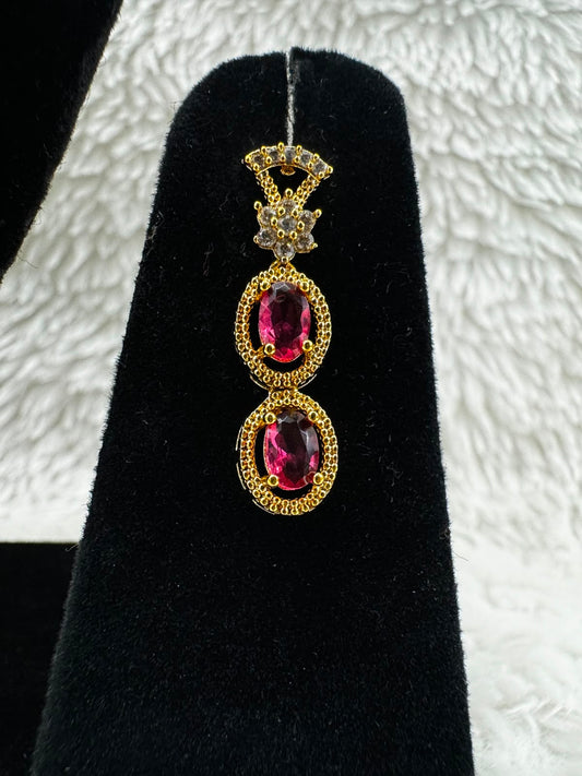 Ruby Elegance Gold-Plated Necklace & Earrings Set- 7471