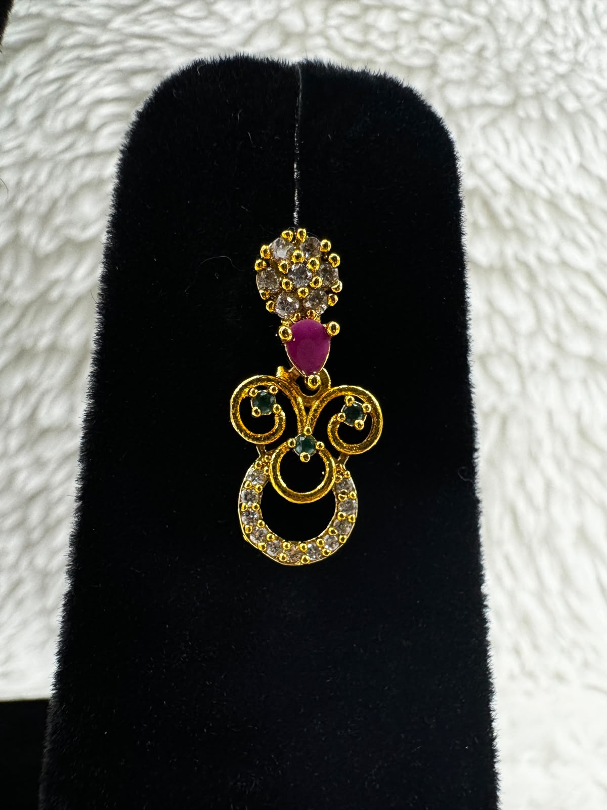 Elegant Gold-Tone Pink Stone Necklace & Earrings Set-7476