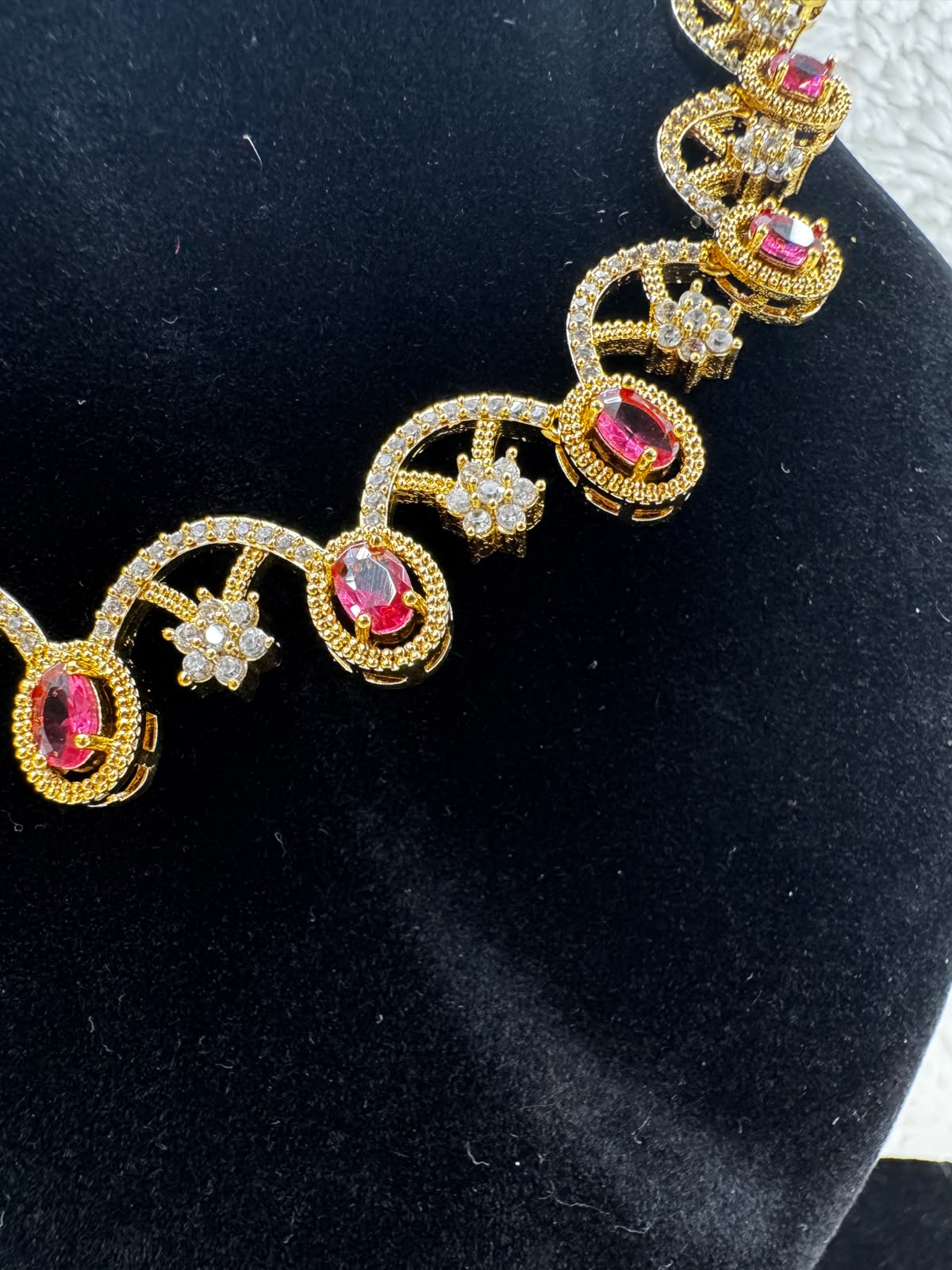Ruby Elegance Gold-Plated Necklace & Earrings Set- 7471